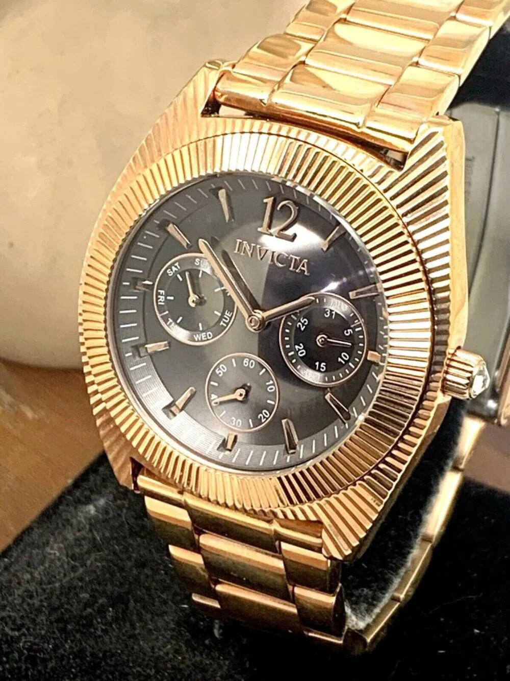 Invicta Women's Watch 23751 Angel Quartz Black Dial Rose Gold Stainless Steel